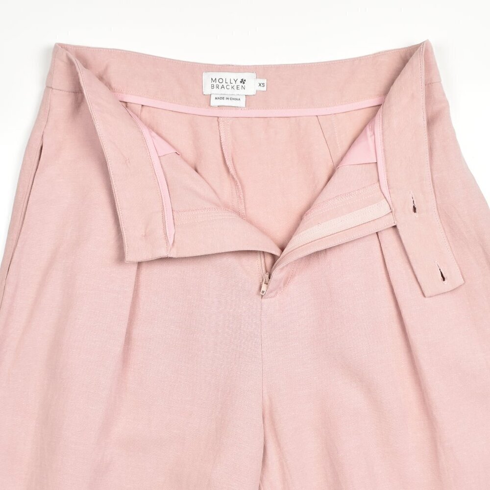 Molly Bracken Linen Pleated Wide Leg Trouser Pants Pink - XS - Picture 5 of 6